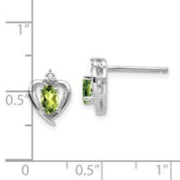 14K White Gold 5x 3 Oval August Peridot and Diamond Heart Earrings view 4