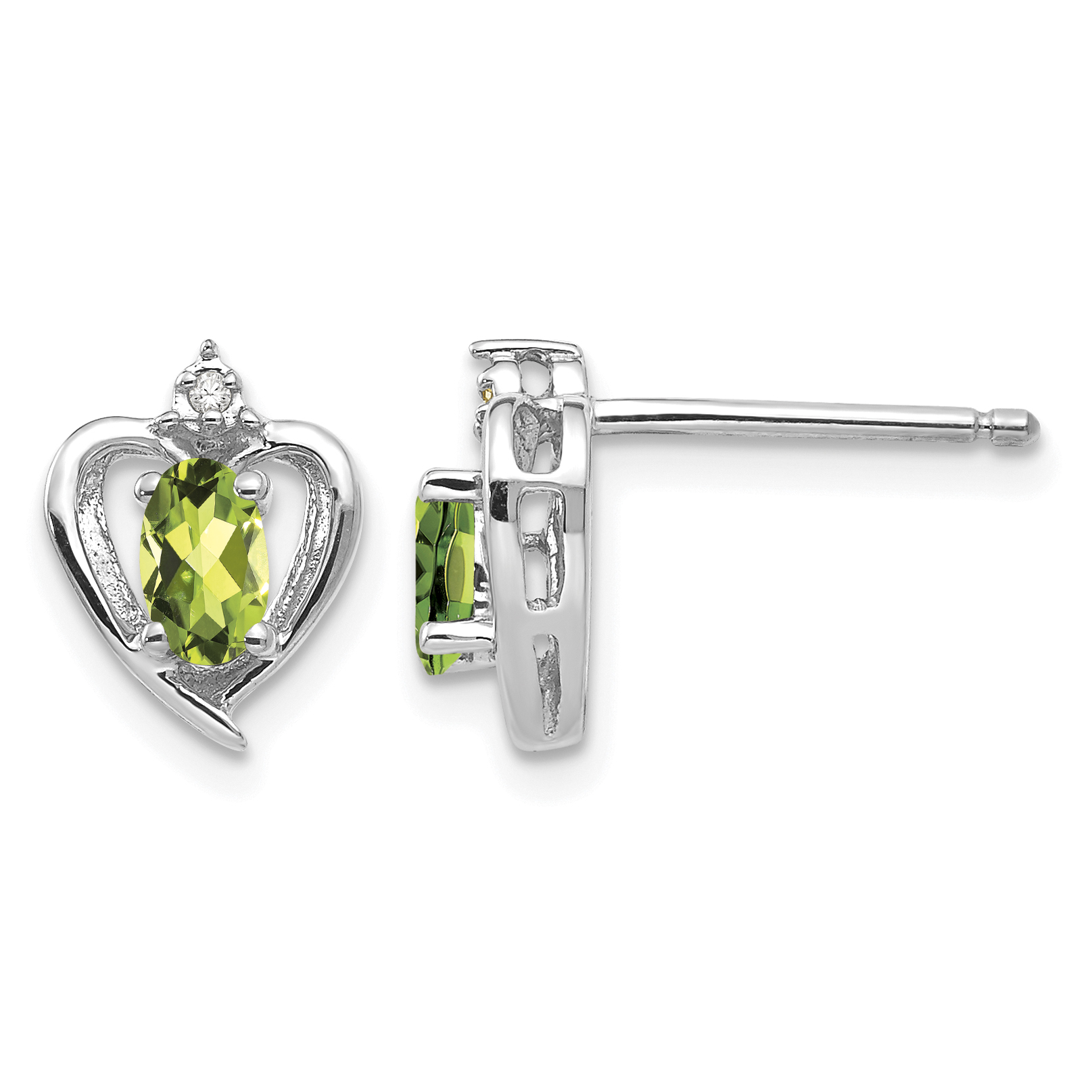 14k White Gold Peridot and Diamond Heart Post Earrings (XBS466)