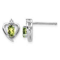 14K White Gold 5x 3 Oval August Peridot and Diamond Heart Earrings view 1