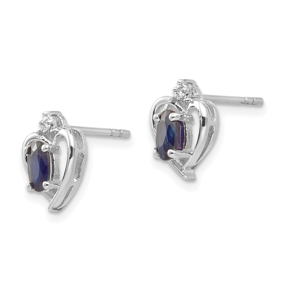14k White Gold Sapphire and Diamond Heart Post Earrings (XBS467)