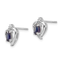 14K White Gold 5x 3 Oval September Sapphire and Diamond Heart Earrings view 2