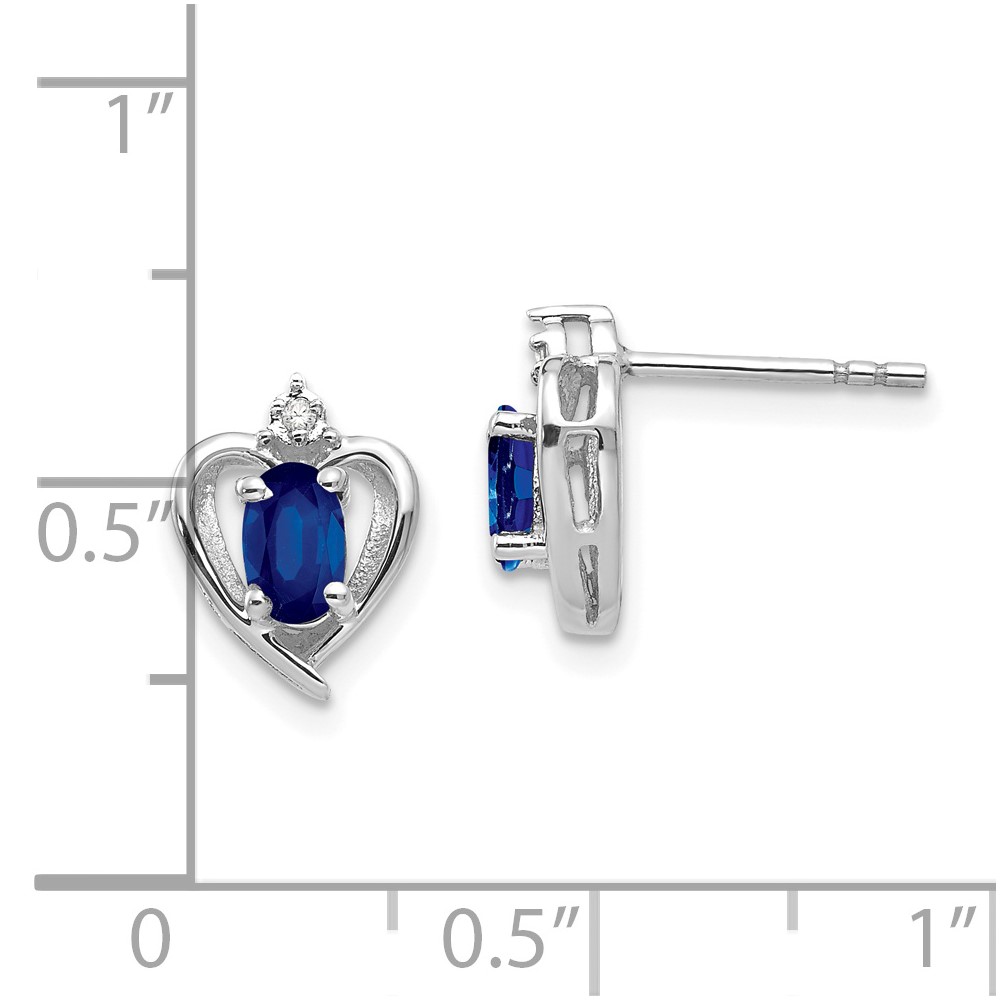 14k White Gold Sapphire and Diamond Heart Post Earrings (XBS467)