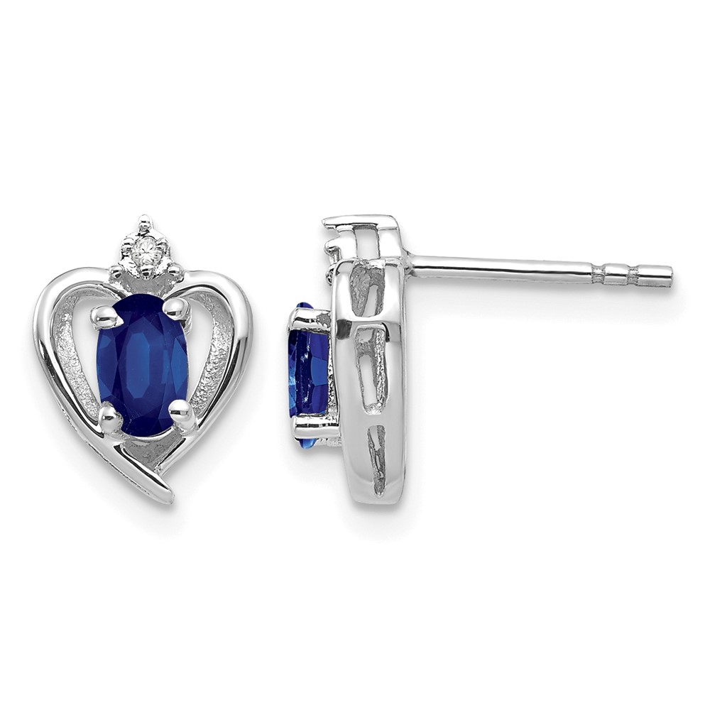 14K White Gold 5x 3 Oval September Sapphire and Diamond Heart Earrings