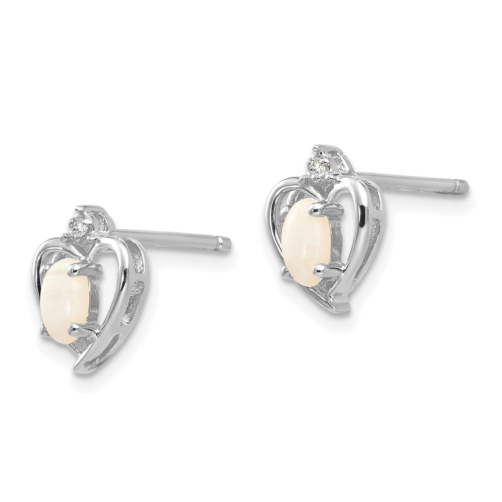 14k White Gold Opal and Diamond Heart Post Earrings (XBS468)