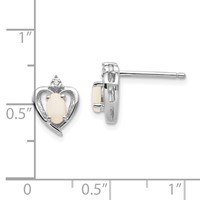 14K White Gold 5x 3 Oval October Opal and Diamond Heart Earrings view 4