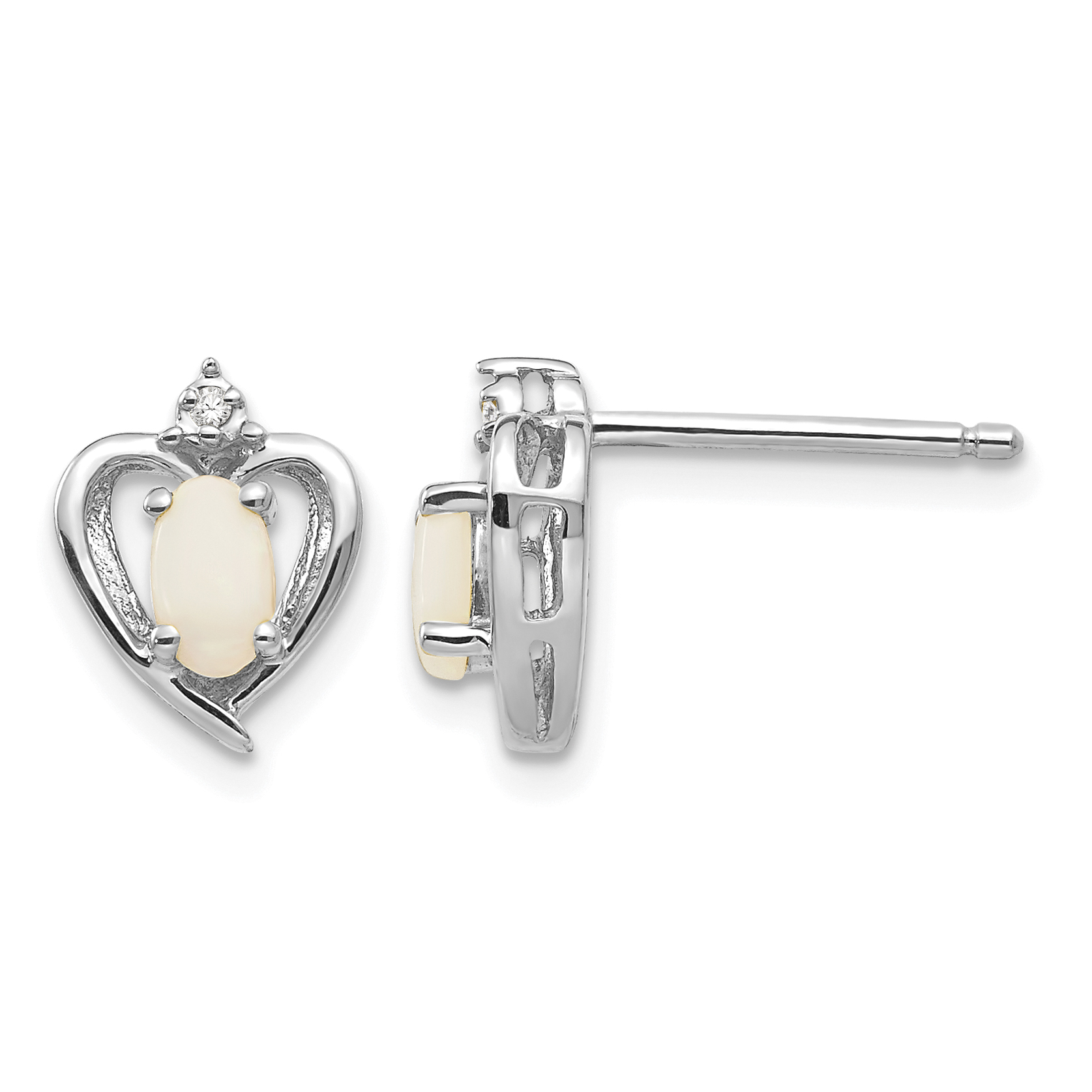 14k White Gold Opal and Diamond Heart Post Earrings (XBS468)