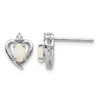 14K White Gold 5x 3 Oval October Opal and Diamond Heart Earrings view 1