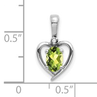 14K White Gold 6x 4 Oval August Peridot and Diamond Heart Pendant view 3