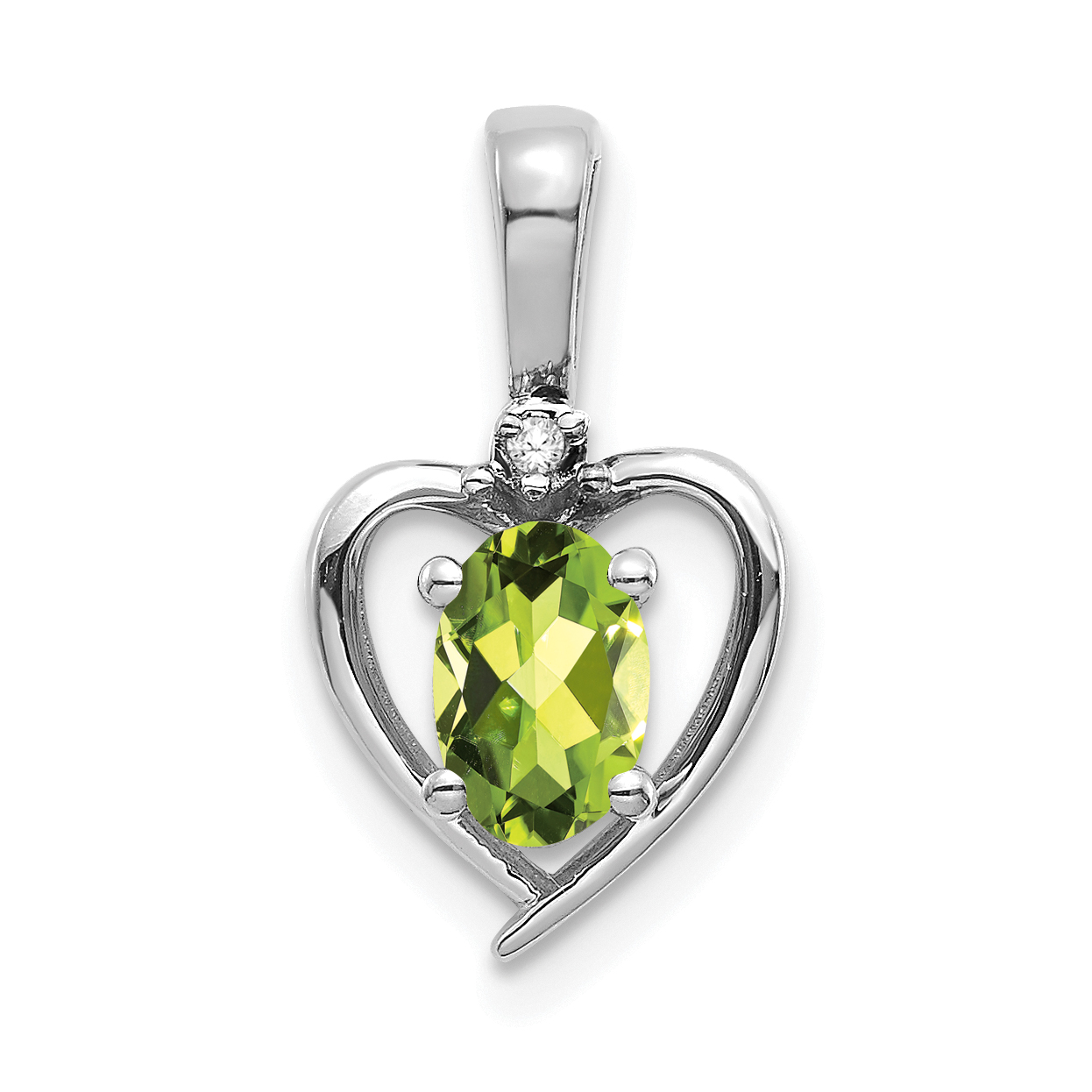 14k White Gold Peridot and Diamond Heart Pendant (XBS471)