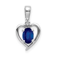 14K White Gold 6x 4 Oval September Sapphire and Diamond Heart Pendant view 1