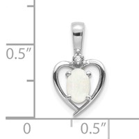 14K White Gold 6x 4 Oval October Opal and Diamond Heart Pendant view 3