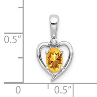 14K White Gold 6x 4 Oval November Citrine and Diamond Heart Pendant view 3