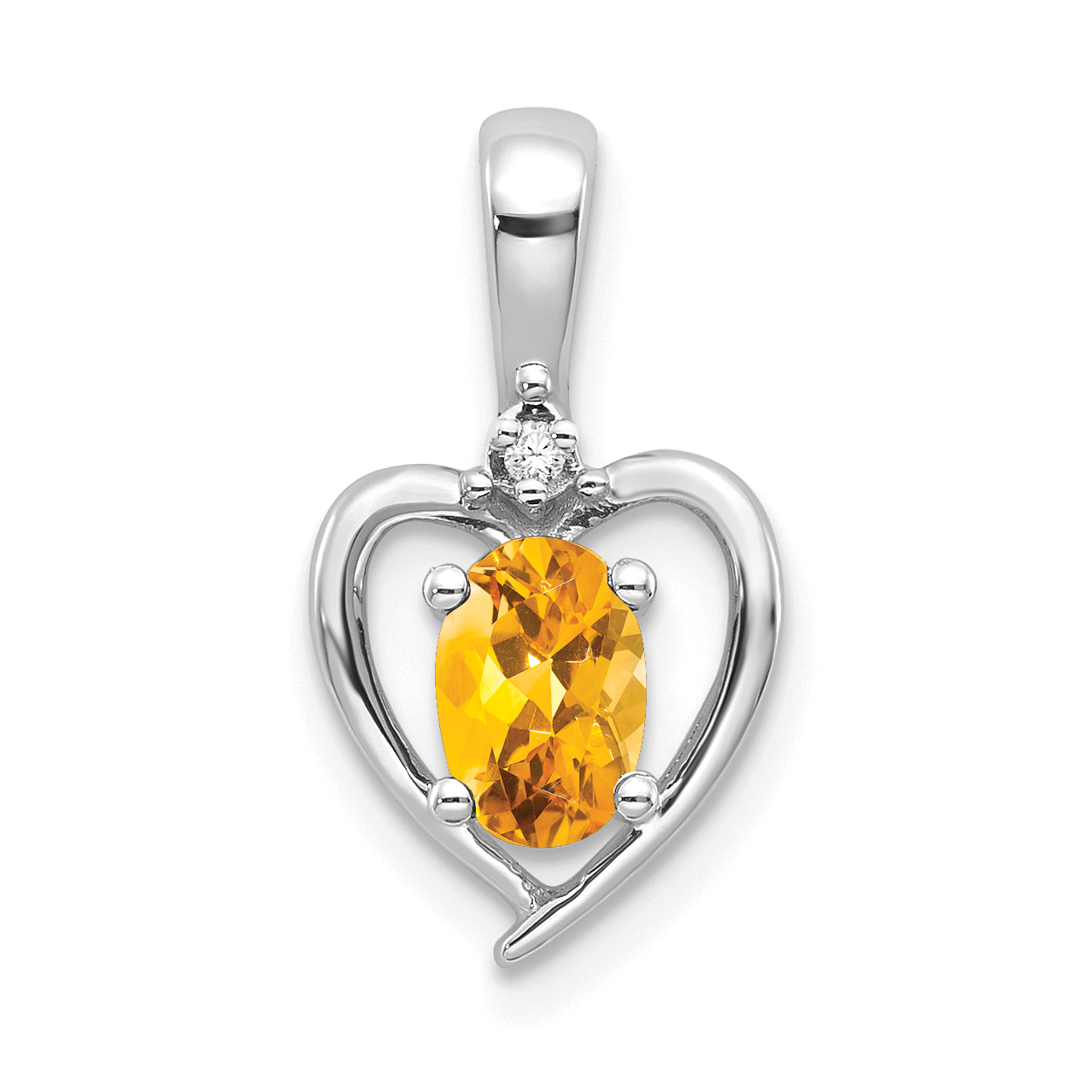 14k White Gold Citrine and Diamond Heart Pendant (XBS474)