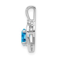 14K White Gold 6x 4 Oval December Blue Topaz and Diamond Heart Pendant view 2