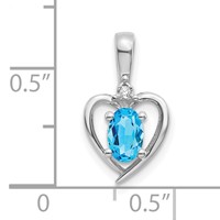 14K White Gold 6x 4 Oval December Blue Topaz and Diamond Heart Pendant view 3