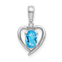 14K White Gold 6x 4 Oval December Blue Topaz and Diamond Heart Pendant view 1