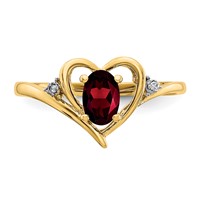 14K Yellow Gold 6x4 Oval January Garnet and Diamond Heart Ring view 5