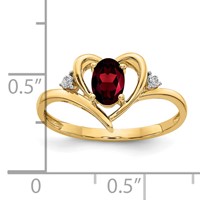 14K Yellow Gold 6x4 Oval January Garnet and Diamond Heart Ring view 3
