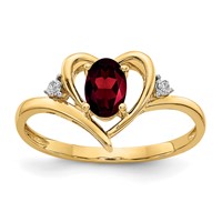 14K Yellow Gold 6x4 Oval January Garnet and Diamond Heart Ring view 1