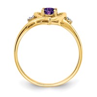 14K Yellow Gold 6x 4 Oval February Amethyst and Diamond Heart Ring view 2
