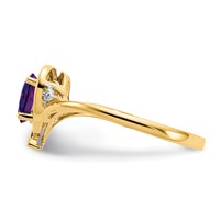 14K Yellow Gold 6x 4 Oval February Amethyst and Diamond Heart Ring view 4