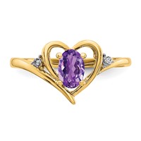14K Yellow Gold 6x 4 Oval February Amethyst and Diamond Heart Ring view 5