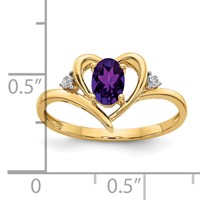 14K Yellow Gold 6x 4 Oval February Amethyst and Diamond Heart Ring view 3