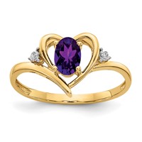 14K Yellow Gold 6x 4 Oval February Amethyst and Diamond Heart Ring view 1