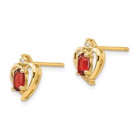 14K Yellow Gold 5x 3 Oval January Garnet and Diamond Heart Earrings view 2