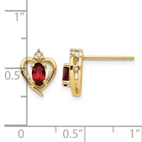 14K Yellow Gold 5x 3 Oval January Garnet and Diamond Heart Earrings view 4