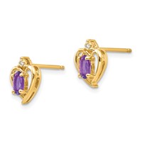 14K Yellow Gold 5x 3 Oval February Amethyst and Diamond Heart Earrings view 2