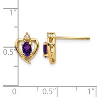 14K Yellow Gold 5x 3 Oval February Amethyst and Diamond Heart Earrings view 4