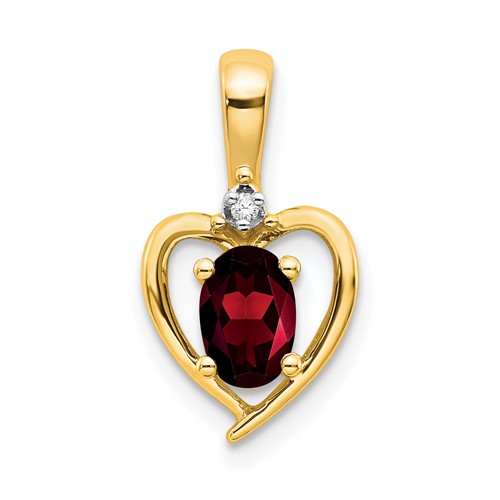 14K Yellow Gold 6x 4 Oval January Garnet and Diamond Heart Pendant