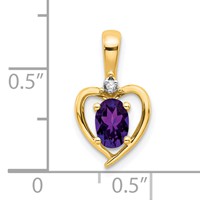 14K Yellow Gold 6x 4 Oval February Amethyst and Diamond Heart Pendant view 3