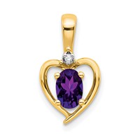 14K Yellow Gold 6x 4 Oval February Amethyst and Diamond Heart Pendant view 1