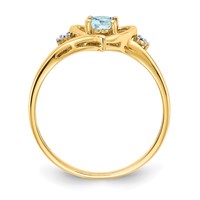 14K Yellow Gold 6x 4 Oval March Aquamarine and Diamond Heart Ring view 2
