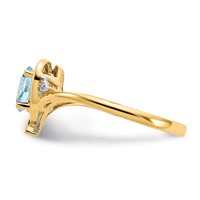 14K Yellow Gold 6x 4 Oval March Aquamarine and Diamond Heart Ring view 4