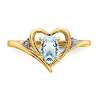 14K Yellow Gold 6x 4 Oval March Aquamarine and Diamond Heart Ring view 5