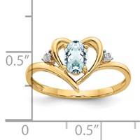 14K Yellow Gold 6x 4 Oval March Aquamarine and Diamond Heart Ring view 3