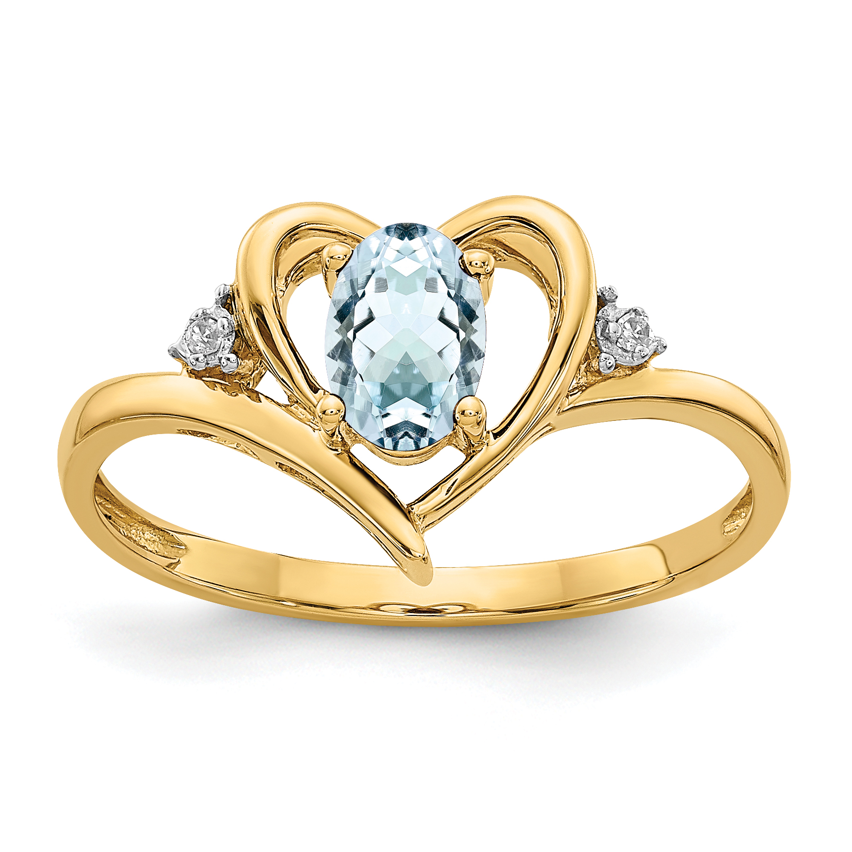 14k Aquamarine and Diamond Heart Ring (XBS482)