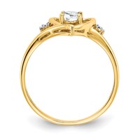 14K Yellow Gold 6x 4 Oval April White Topaz and Diamond Heart Ring view 2