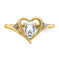 14K Yellow Gold 6x 4 Oval April White Topaz and Diamond Heart Ring view 5