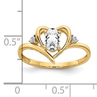 14K Yellow Gold 6x 4 Oval April White Topaz and Diamond Heart Ring view 3