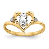 14K Yellow Gold 6x 4 Oval April White Topaz and Diamond Heart Ring view 1