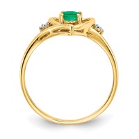 14K Yellow Gold 6x4 Oval May Emerald and Diamond Heart Ring view 2