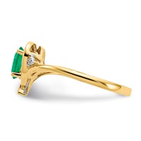 14K Yellow Gold 6x4 Oval May Emerald and Diamond Heart Ring view 4