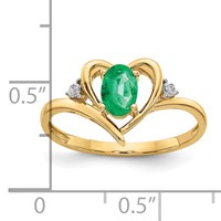 14K Yellow Gold 6x4 Oval May Emerald and Diamond Heart Ring view 3