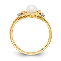 14K 5.5mm Yellow Gold June Freshwater Cultured Pearl and Diamond Heart Ring view 2