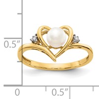 14K 5.5mm Yellow Gold June Freshwater Cultured Pearl and Diamond Heart Ring view 3