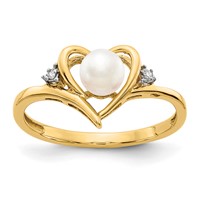14K 5.5mm Yellow Gold June Freshwater Cultured Pearl and Diamond Heart Ring view 1